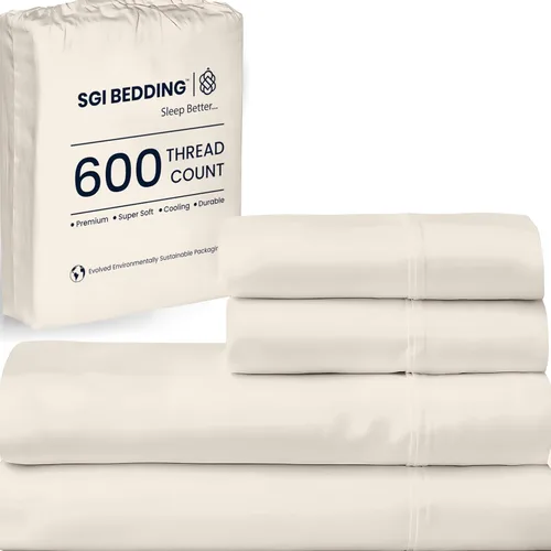 Miniatura 73 de SGI bedding Sábanas de Algodón Egipcio 100% Tamaño Full XL – Juego de Sábanas de 600 Hilos, Suaves, Frescas, Bolsillo Profundo de 16", Ropa de Cama