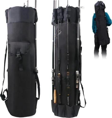 Bolsa de caña de pescar multifunción - Funda impermeable para carrete de caña, bolsa de transporte de lona duradera, gran regalo de almacenamiento