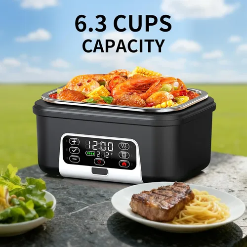 Miniatura 2 de Lonchera eléctrica inalámbrica con calefacción, 1.5L - 6.3 tazas, 20000 mAh, 100 W, recargable, calentador de alimentos inteligente con divisor