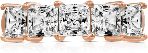 Miniatura 6 de Tienda Collection Platinum or Gold Plated Sterling Silver Princess-Cut 5-Stone Ring made with Infinite Elements Zirconia