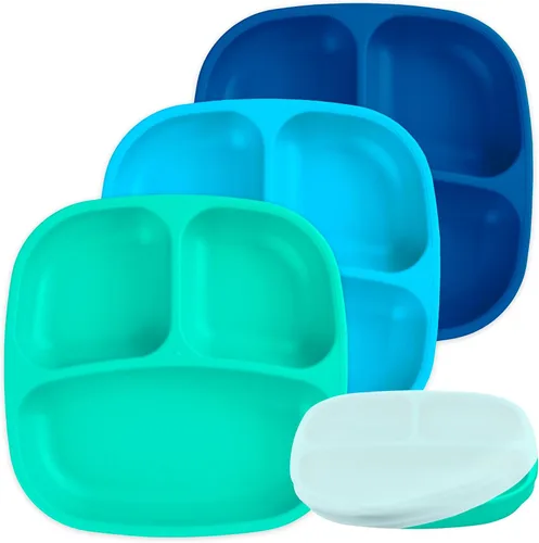 Miniatura 38 de Re-Play Platos para niños pequeños con divisores, 3 compartimentos de pared profunda, platos divididos para niños con 3 tapas, aptos