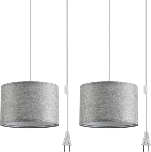 Paquete de 2 lámparas colgantes enchufables, luz colgante con cable transparente de 15 pies, interruptor de encendido/apagado, pantalla de lámpara