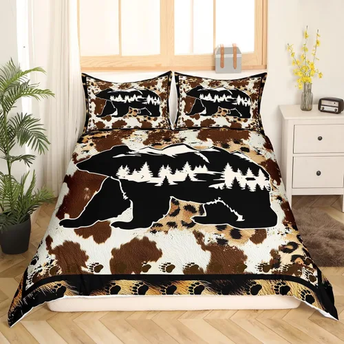 Miniatura 17 de Juego de funda de edredón de oso para niños, juego de ropa de cama de animales salvajes para niños, naturaleza, vida silvestre, oso, pájaro, juego