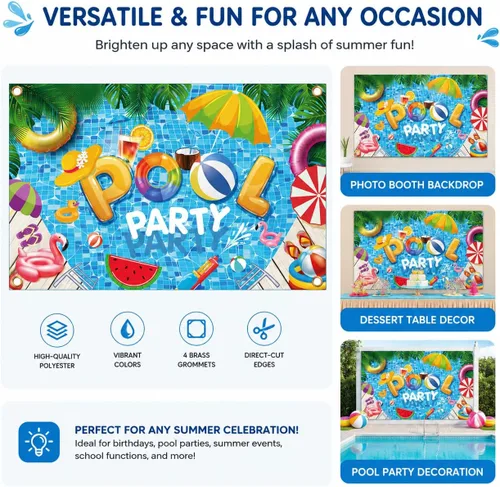 Miniatura 6 de Decoraciones de fiesta de verano en la playa, pancarta de fondo para fiesta de piscina de verano, suministros de decoración de fiesta de piscina, 72