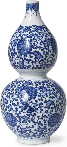 Miniatura 6 de Dahlia Jarrón azul y blanco, florero de porcelana china hecho a mano, montaña celestial, forma de rouleau de 14 pulgadas