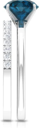Miniatura 13 de Juego de anillos de boda solitario de topacio azul Londres de 2 quilates con moissanita, topacio y moissanita, juego de anillos de novia de topacio