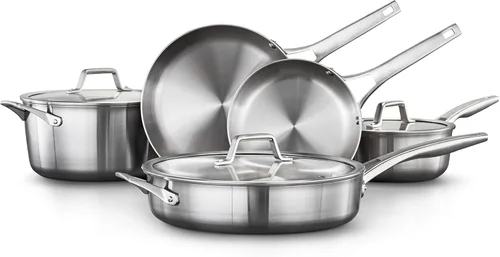 Calphalon Juego de utensilios de cocina de acero inoxidable de 3 capas, 13 piezas, incluye sartenes, ollas y sartenes, inducción, apto para