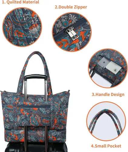 Miniatura 4 de Bolsa de fin de semana para mujer, bolsa de viaje con compartimento para zapatos, Gris Naranja