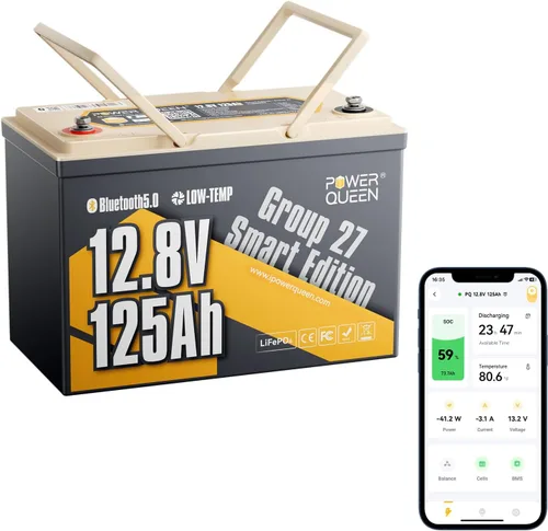 Miniatura 17 de Power Queen Batería LiFePO4 de 12 V 100 Ah, batería de litio del grupo 24, batería de más de 15000 ciclos profundos para caravana con protección BMS