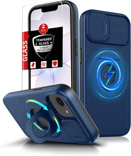 Miniatura 70 de Funda magnética para iPhone 11 Pro compatible con carga inalámbrica MagSafe, con 2 protectores de pantalla, anillo kickstand de 360° integrado +