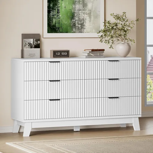 Miniatura 35 de BORNOON Cómoda alta de 46" para dormitorio, cómoda de 6 cajones acanalados, cómoda moderna de madera con almacenamiento profundo, correderas
