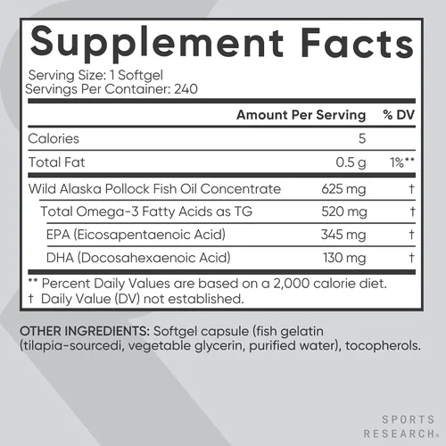 Miniatura 5 de Sports Research® Aceite de pescado Omega-3 AlaskOmega Mini Geles 625mg de Wild Alaskan Pollock - Suplemento de aceite de pescado sin eructos