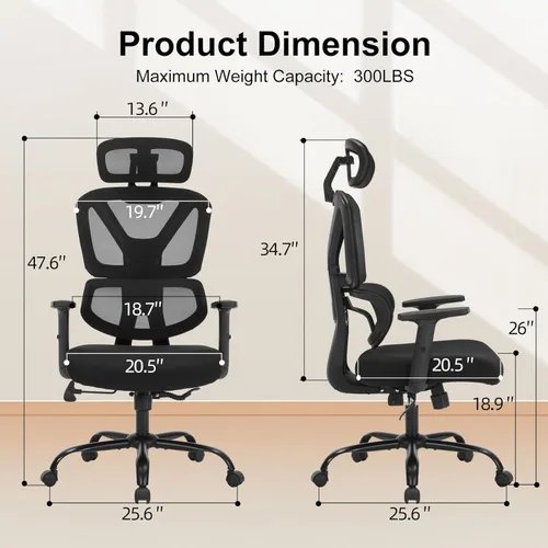 Miniatura 2 de Silla de oficina ergonómica, silla de escritorio ejecutiva de malla con respaldo alto con altura ajustable y reposabrazos ajustables, soporte