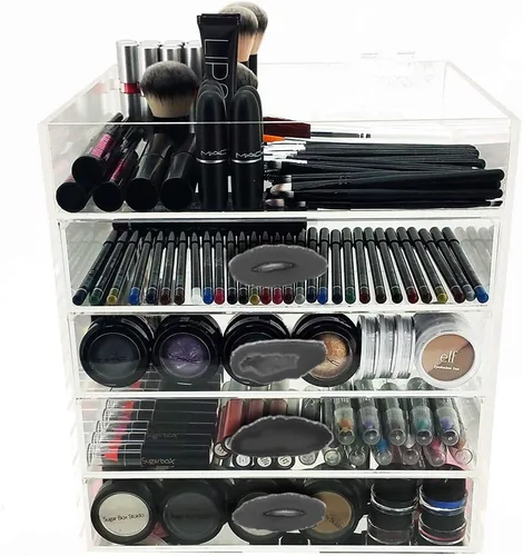 Miniatura 2 de OnDisplay Ultimate Diva - Estación de organización de cosméticos, cubo de 12 pulgadas, ágata dorada/plateada (negro/plateado)
