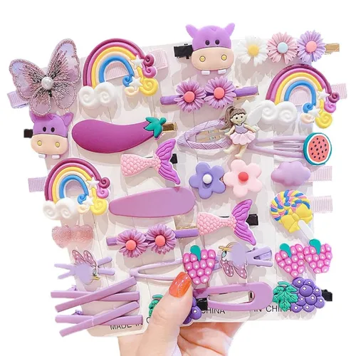 Miniatura 2 de 28 piezas de lindas pinzas para el cabello, accesorios para el cabello de moda para niñas, set de pasadores con flores, frutas, arcoíris, caramelos