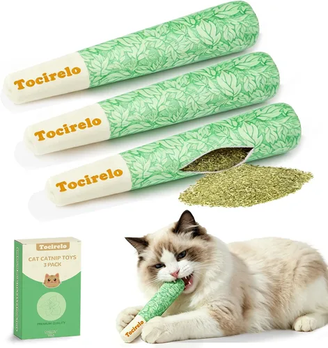 Tocirelo Juguetes para gatos con 45000 mg A+hierba gatera orgánica y vid plateada, juguetes de felpa suave para masticar, paquete de 3, juguetes