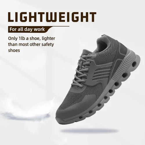 Miniatura 4 de Zapatos deportivos con punta de acero para hombres y mujeres, ligeros, con amortiguación de aire, zapatos de seguridad transpirables con puntera