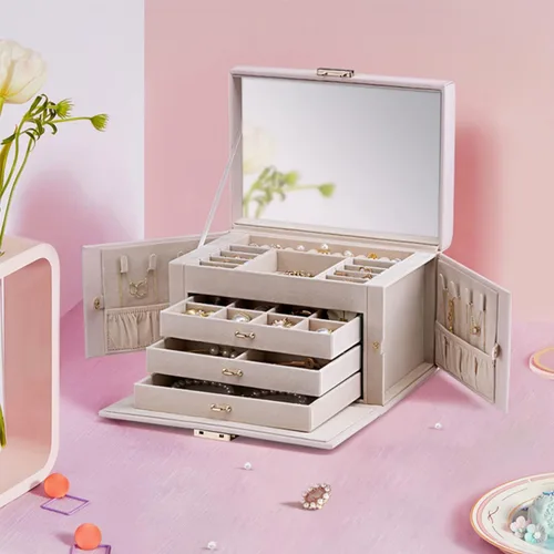 Miniatura 42 de vlando joyero organizador clásico de piel sintética con espejo y con llave