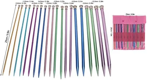 Miniatura 6 de Juego de 10 pares de agujas de tejer de un solo punto, rectas, agujas de tejer de aluminio en varios tamaños