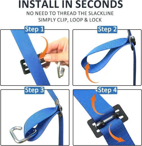 Miniatura 3 de Carrera de obstáculos Ninja Warrior para niños, kit de línea floja de 2 x 56 pies con 8 accesorios ninja, barra de mono, escalera de cuerda, anillo