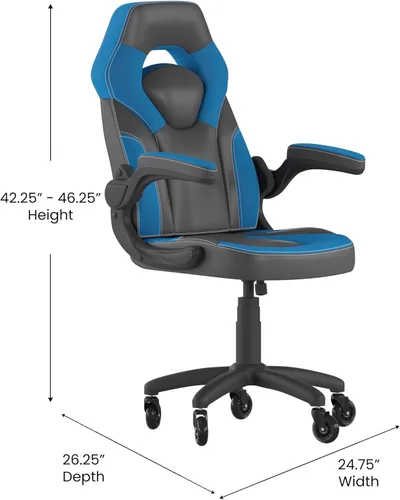 Miniatura 3 de Flash Furniture X10 - Silla de juegos de carreras, oficina, computadora, silla ajustable con brazos abatibles y ruedas de rodillo transparentes, Azul