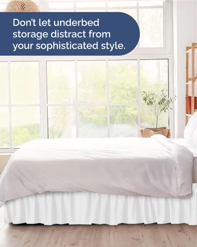 Miniatura 8 de CGK Linens - Falda de cama envolvente con volantes, color blanco, para camas de tamaño Queen con altura de 18 pulgadas sin arrugas, plisada con tela