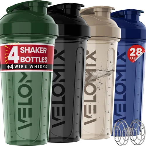 Miniatura 8 de VELOMIX - Paquete de 4 botellas agitadoras de proteínas de 28 oz para mezclas de proteínas - 4x Batidora de alambre Tazas agitadoras a prueba