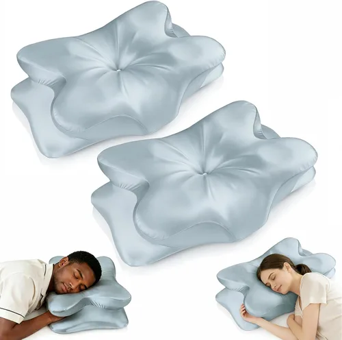 Miniatura 11 de Almohada cervical para el cuello para aliviar el dolor de cuello, almohada ergonómica de contorno de espuma viscoelástica con funda de tela de satén