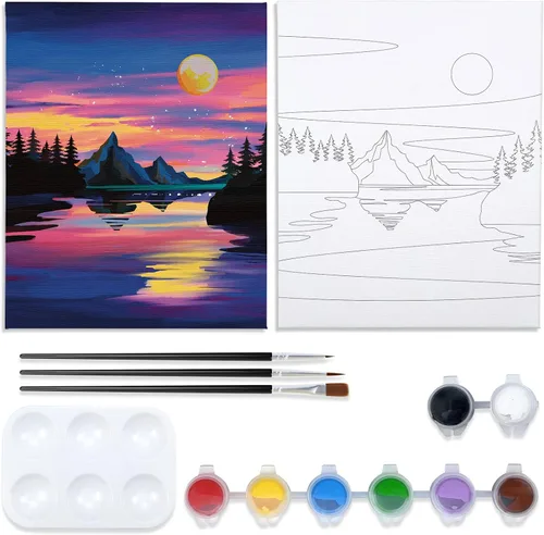 Miniatura 7 de Nuberlic Kit de pintura de lienzo predibujado, para adultos, sorbo y pintura, recuerdo de fiesta, actividad nocturna de cita, lienzo de 8 x 10