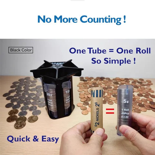 Miniatura 3 de Tubo Clasificador de Monedas Contador de Monedas con Envoltorios de Monedas, Máquina Clasificadora de Cambio 5 en 1 Contador de Cambio, Organizador