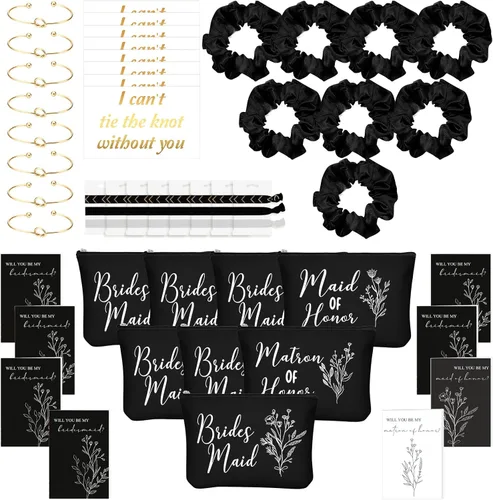 48 piezas de 8 juegos de regalos de propuesta de dama de honor, regalos a granel de boda Will You Be My Maid of Honor Matron of Honor, bolsas de Gris