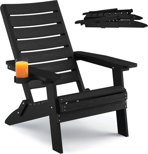 YEFU Sillas Adirondack plegables para exteriores: silla de gran tamaño para hoguera resistente con respaldo de arco cómodo y soporte para tazas,
