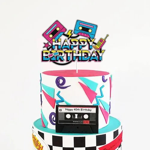 Miniatura 4 de Decoraciones para tartas de cumpleaños de los años 80 y 90, temática retro de hip hop, decoraciones para fiestas de los años 80 y 90, suministros
