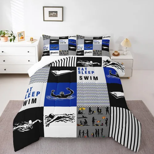 Eat Sleep - Juego de edredón de natación para niños y niñas, ropa de cama temática de natación, juego de cama de natación, juego de deportes Nadar 03