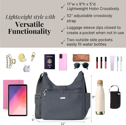 Miniatura 3 de Baggallini Essential Hobo - Bolso de viaje ligero de 11 x 9 pulgadas para mujer, de nailon lavable con protección RFID