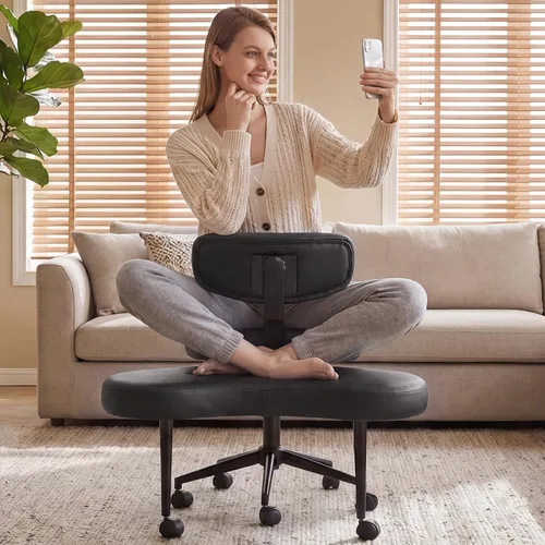 Miniatura 9 de DUMOS Silla ergonómica de escritorio de oficina con patas cruzadas para TDAH con respaldo ajustable, silla de meditación ajustable en altura