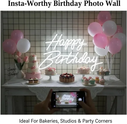 Miniatura 3 de Letrero de neón de feliz cumpleaños, letrero LED acrílico, letras iluminadas, letreros LED de neón para decoración de pared, telón de fondo