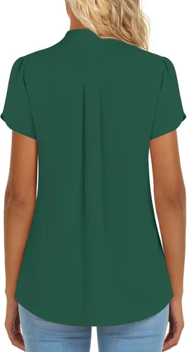 Miniatura 4 de Anymiss Blusas de trabajo de gasa para mujer, estilo casual, de verano, de manga corta, para primavera