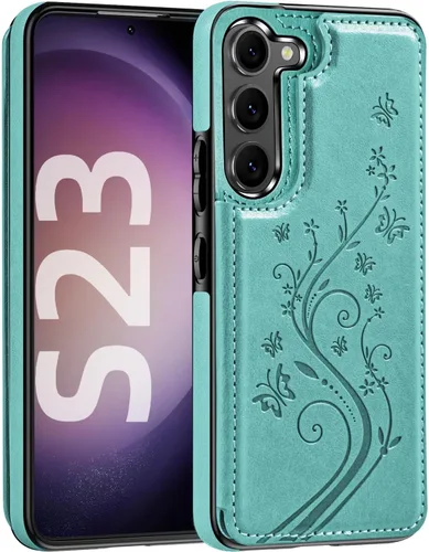 Miniatura 15 de Korecase Funda tipo cartera para Samsung Galaxy S23 con tarjetero, funda clásica de piel con función atril, doble hebilla magnética a prueba