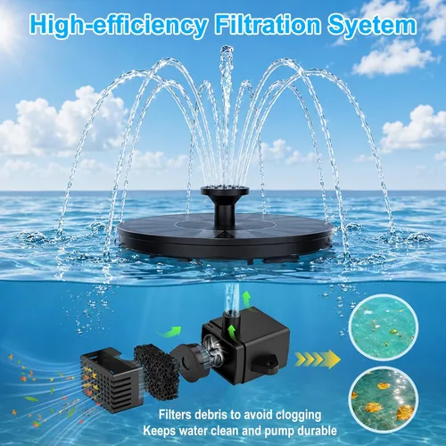 Miniatura 2 de LAWOHO Bomba de fuente solar de 1.5 W, kit de panel de fuente de agua solar sumergible mejorado para baño de pájaros, estanque pequeño, jardín y Kit