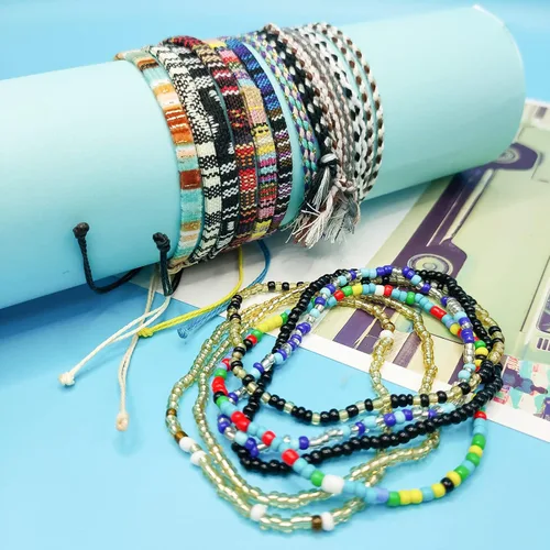 Miniatura 2 de Pulseras de playa boho surfistas, tobilleras ajustables con cuentas, pulseras trenzadas hippies hechas a mano, impermeables, pulseras de cuerda
