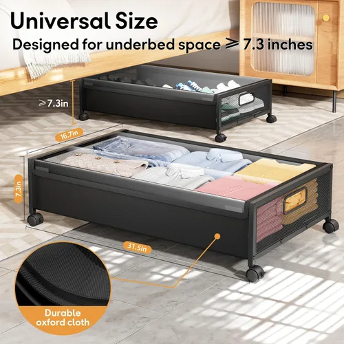 Miniatura 3 de Almacenamiento Debajo de la Cama con Ruedas, 1 Paquete Contenedores de Almacenamiento Debajo de la Cama, Almacenamiento de Zapatos Debajo de la Cama