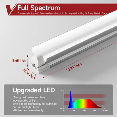 Miniatura 4 de Paquete de 2 luces LED de crecimiento de 1 pie, espectro completo de 5000 K, 30 W (2 x 15 W), lámpara de cultivo enlazable, luces de cultivo T8