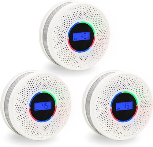 Detector de humo y monóxido de carbono con batería de 10 años, alarma de humo y CO 2 en 1 con pantalla digital, alarma confiable contra incendios y