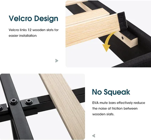 Miniatura 7 de WEEWAY Base de cama tapizada de tamaño matrimonial con cabecera copetuda con respaldo de alas, plataforma moderna con soporte de listones de madera