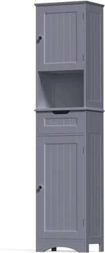 Miniatura 9 de Gizoon Armario de baño de 67 pulgadas de alto, armario de almacenamiento con 2 puertas y cajón, torre de lino estrecha con estantes ajustables