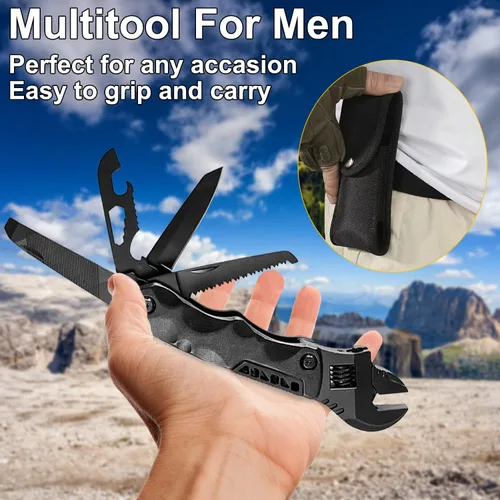 Miniatura 6 de Llave multiherramienta, llave ajustable con destornillador Phillips de cabeza plana, lima de uñas, abrelatas de botellas, depósito de Gris