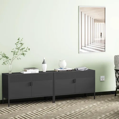 Miniatura 8 de Chshin Gabinete de Almacenamiento de Metal con Puertas, Gabinete de Acento Negro, Gabinetes de Almacenamiento de Clóset de Metal, Soporte de Medios