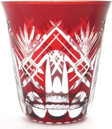 Miniatura 3 de すみだ江戸切子館 Sumida Edo Kirikokan KY-33 Edo Kiriko - Vaso de cristal Shochu (con caja de presentación), Kenyarai en capas (rojo), capacidad: aprox. 9.8