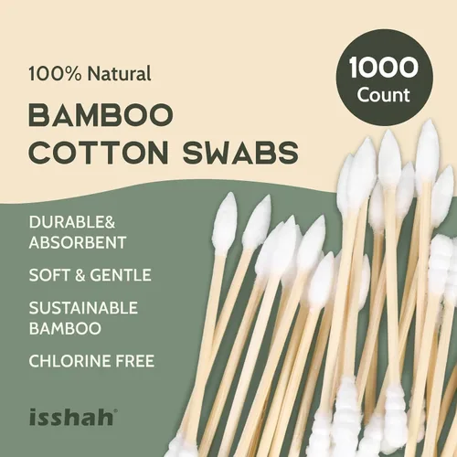 Miniatura 2 de Isshah - Hisopos de algodón de bambú natural, puntas puntiagudas y espirales, 1000 unidades FSC certified, PETA approved. Biodegradable bamboo